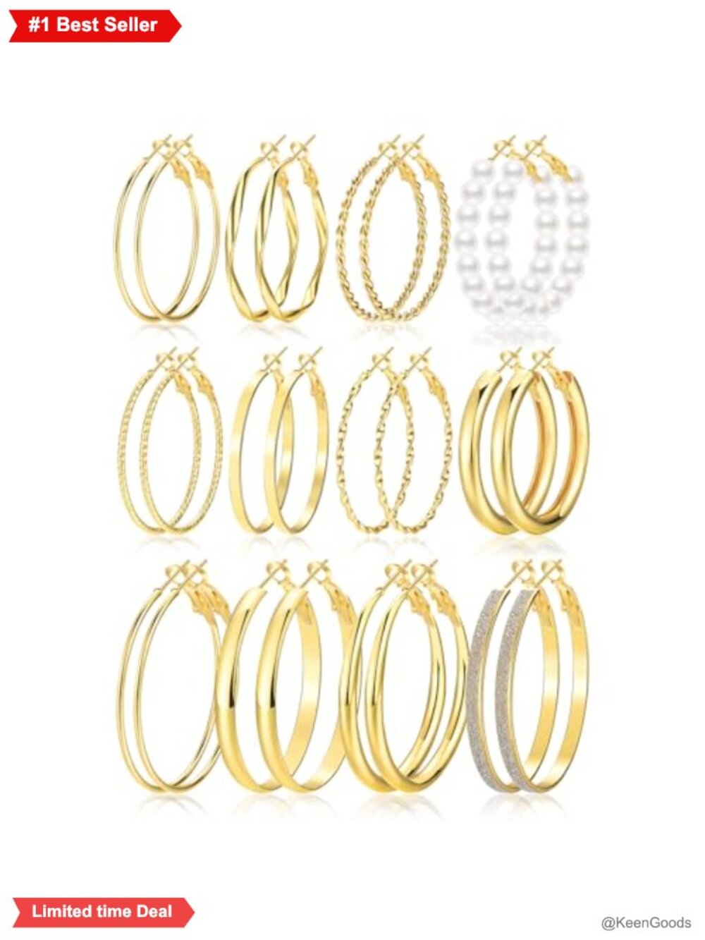 Hypoallergenic Gold Hoop Earrings Set 12 Pairs Large 40mm 50mm Spring Clip